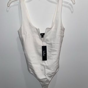 LULU’S XOXO White Sleeveless Bodysuit